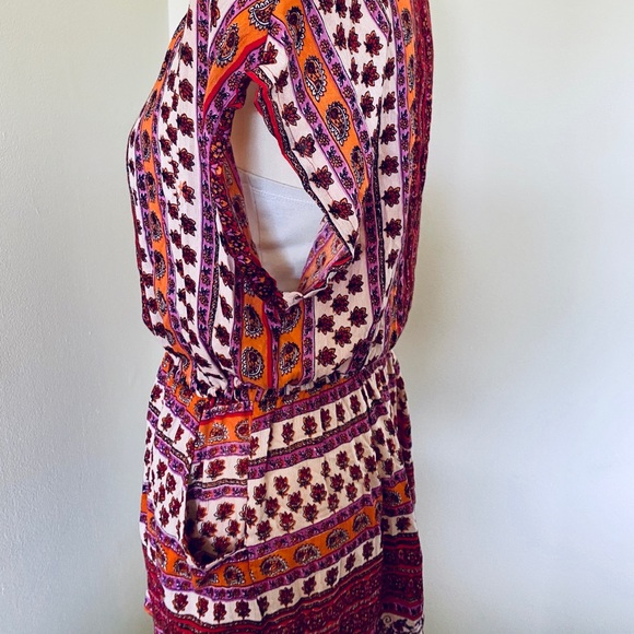 Angie Red & Pink Floral Print Deep V Cut Romper - Picture 4 of 7